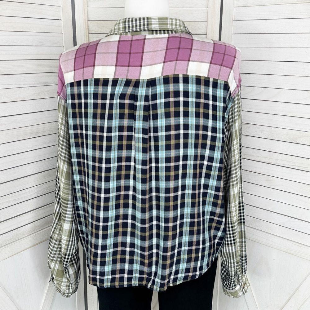 Cato Patchwork Multi Plaid Button Up Shirt Xl Ray… - image 4